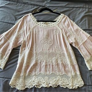 Democracy crochet and cotton lace top